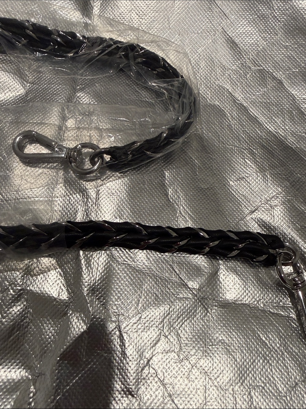 NEW MZ Wallace Black Leather & Chain Braided Shoulder Strap with Silver Hardware - Picture 4 of 4